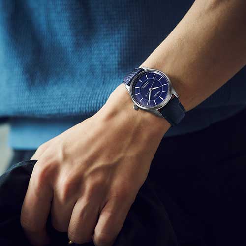 HCC007J セイコー プレザージュ クラシックシリーズ SEIKO PRESAGE Classic Series メンズ 男性用 ブラック 青文字盤 牛皮革ベルト 防水 シースルー・スクリューバック 自動巻き メカニカル