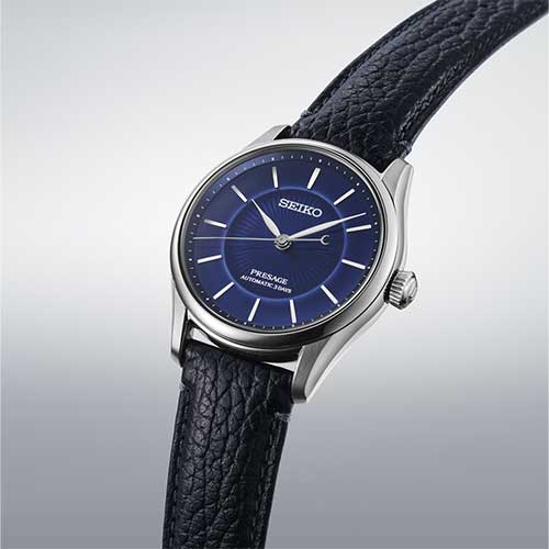 HCC007J セイコー プレザージュ クラシックシリーズ SEIKO PRESAGE Classic Series メンズ 男性用 ブラック 青文字盤 牛皮革ベルト 防水 シースルー・スクリューバック 自動巻き メカニカル