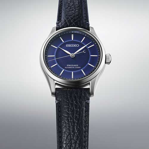 HCC007J セイコー プレザージュ クラシックシリーズ SEIKO PRESAGE Classic Series メンズ 男性用 ブラック 青文字盤 牛皮革ベルト 防水 シースルー・スクリューバック 自動巻き メカニカル