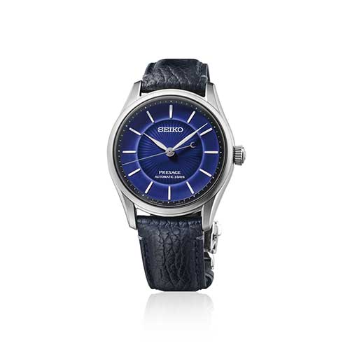HCC007J セイコー プレザージュ クラシックシリーズ SEIKO PRESAGE Classic Series メンズ 男性用 ブラック 青文字盤 牛皮革ベルト 防水 シースルー・スクリューバック 自動巻き メカニカル