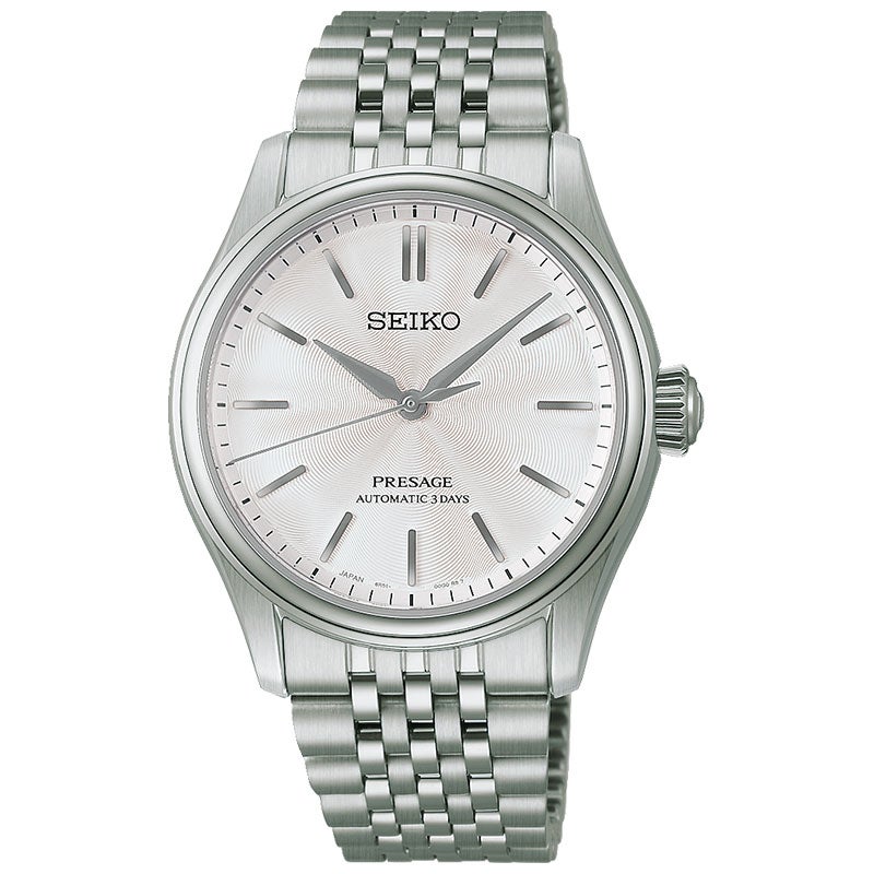 HCC001J セイコー プレザージュ クラシックシリーズ SEIKO PRESAGE Classic Series メンズ 男性用 シルバー 白文字盤 ステンレス 防水 シースルー・スクリューバック 自動巻き メカニカル