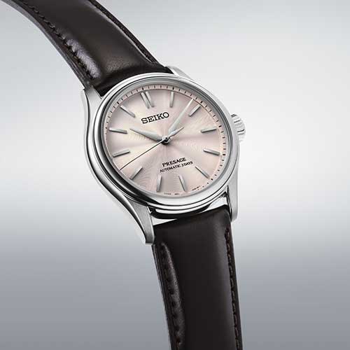HCC003J セイコー プレザージュ クラシックシリーズ SEIKO PRESAGE Classic Series メンズ 男性用 ブラウン ピンク文字盤 牛皮革ベルト 防水 シースルー・スクリューバック 自動巻き メカニカル