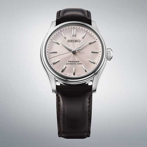 HCC003J セイコー プレザージュ クラシックシリーズ SEIKO PRESAGE Classic Series メンズ 男性用 ブラウン ピンク文字盤 牛皮革ベルト 防水 シースルー・スクリューバック 自動巻き メカニカル