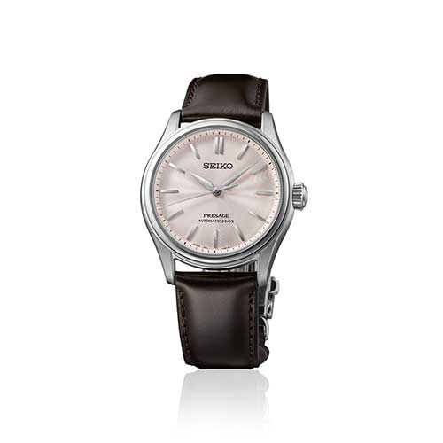 HCC003J セイコー プレザージュ クラシックシリーズ SEIKO PRESAGE Classic Series メンズ 男性用 ブラウン ピンク文字盤 牛皮革ベルト 防水 シースルー・スクリューバック 自動巻き メカニカル