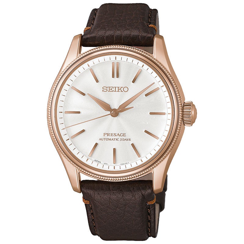 HCC003J セイコー プレザージュ クラシックシリーズ SEIKO PRESAGE Classic Series メンズ 男性用 ブラウン ピンク文字盤 牛皮革ベルト 防水 シースルー・スクリューバック 自動巻き メカニカル