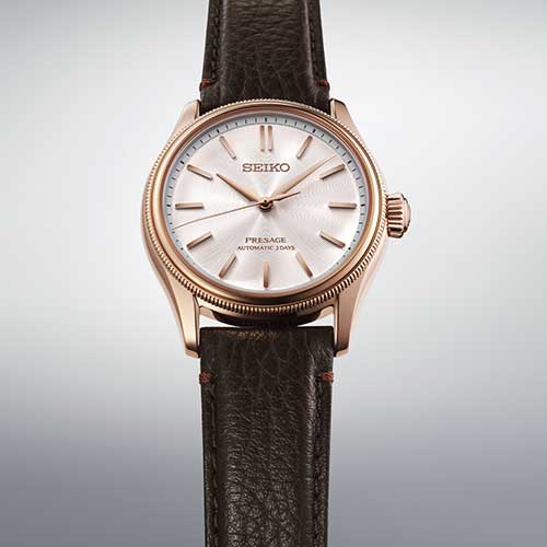 HCC003J セイコー プレザージュ クラシックシリーズ SEIKO PRESAGE Classic Series メンズ 男性用 ブラウン ピンク文字盤 牛皮革ベルト 防水 シースルー・スクリューバック 自動巻き メカニカル