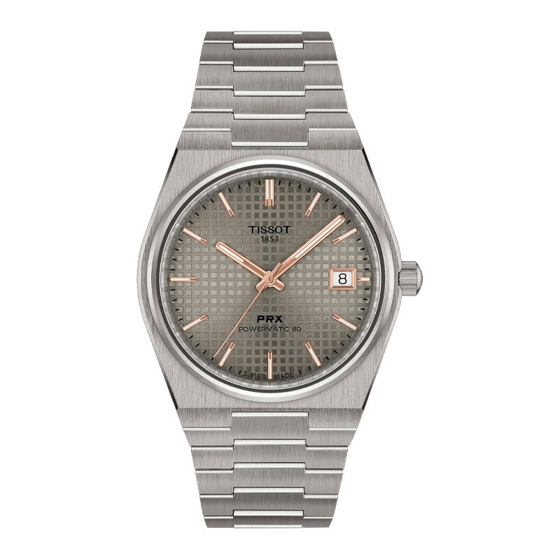 TISSOT PRX チタニウム 38mm T137.807.44.061.00 灰色文字盤 シルバー グレー 自動巻き メカニカル 3針 低刺激性チタンケース サファイヤクリスタルガラス おしゃれ 防水 メンズ 実用的