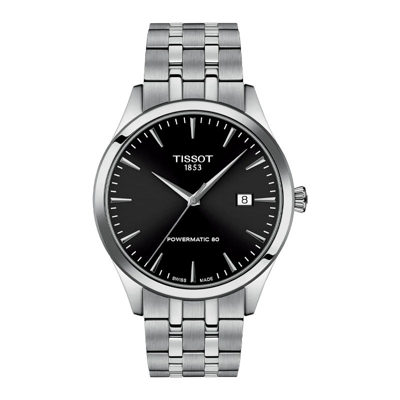 TISSOT クラシック ドリーム 40mm T158.407.11.051.00 Classic Contemporary 自動巻き メカニカル 黒文字盤 シルバー ブラック ステンレススティール 防水 おしゃれ 防水 メンズ 実用的