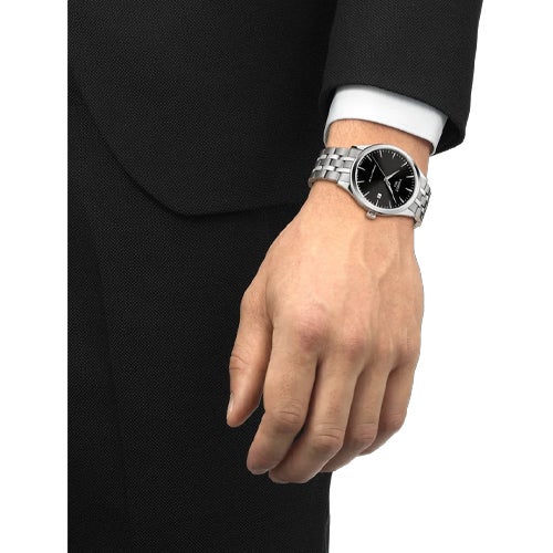 TISSOT クラシック ドリーム 40mm T158.407.11.051.00 Classic Contemporary 自動巻き メカニカル 黒文字盤 シルバー ブラック ステンレススティール 防水 おしゃれ 防水 メンズ 実用的