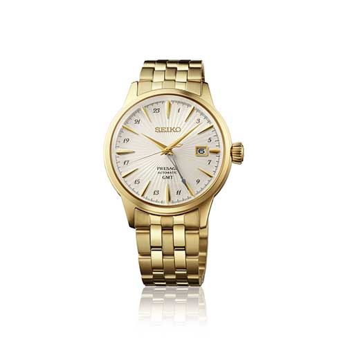 HCB004J セイコー SEIKO プレザージュ PRESAGE カクテルタイム Cocktail Time メンズ 自動巻き シースルーバック 白文字盤 ゴールド デュアルタイム 秒針停止機能 カレンダー機能 5気圧防水 腕時計