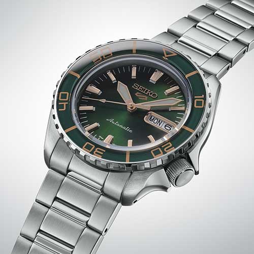 HDB005J セイコー SEIKO セイコー5スポーツ Seiko 5 Sports SKX Series メンズ 自動巻き 緑文字盤 シルバー ステンレス 逆回転防止ベゼル ダブルロック中留 24石 10気圧防水 腕時計