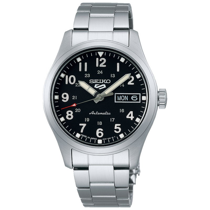 SBSA197 セイコー SEIKO セイコー5スポーツ Seiko 5 Sports Field series メンズ 自動巻き ステンレス 24石 ダブルロック中留 シースルー・スクリューバック 秒針停止機能 カレンダー(日付・曜日)機能 黒文字盤 シルバー 10気圧防水 腕時計